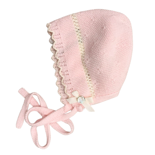 Paz Rodriguez Baby Pink Knitted Bonnet