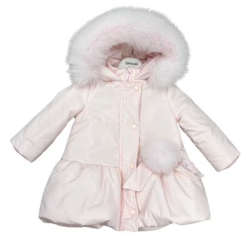 Bimbalo Girls Pink Fur Pom Pom Coat