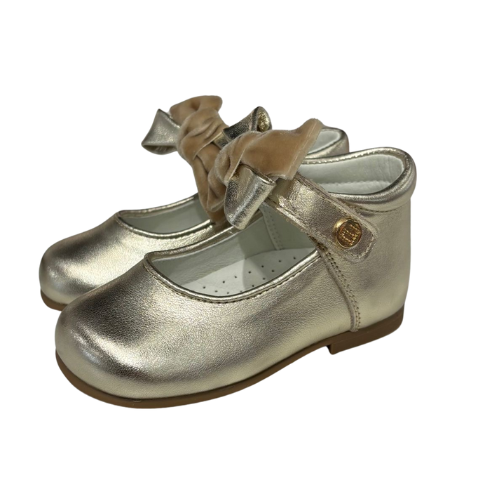Andanines Gold Velvet Bow Dolly Shoes