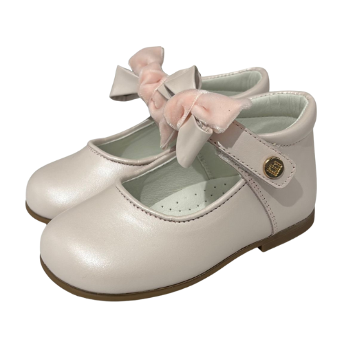 Andanines Pink Velvet Bow Dolly Shoes