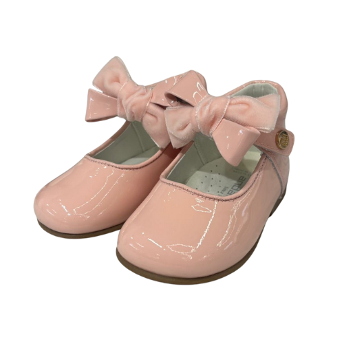 Andanines Pink Patent Velvet Bow Dolly Shoes