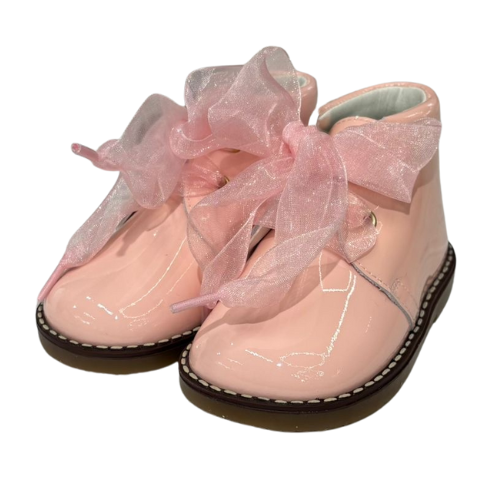 Andanines Pink Tulle Lace Patent Boots