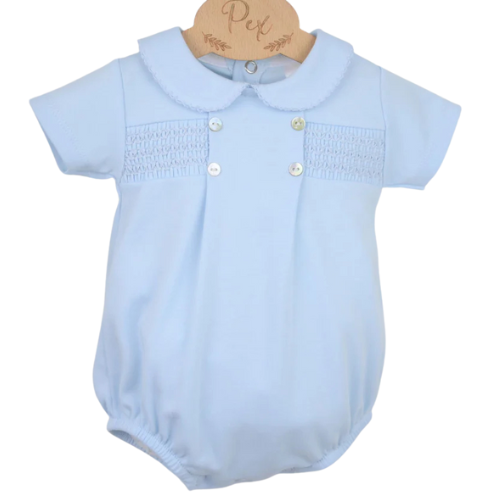 Pex Baby Blue Smocked Romper
