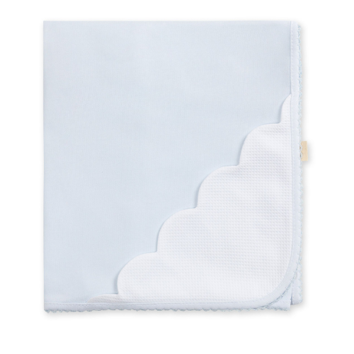 Baby Gi Blue/White Scallop Muslin Blanket