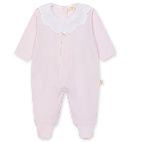 Baby Gi Pink/White Cotton Scallop Collar Babygrow