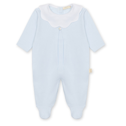 Baby Gi Blue/White Cotton Scallop Collar Babygrow