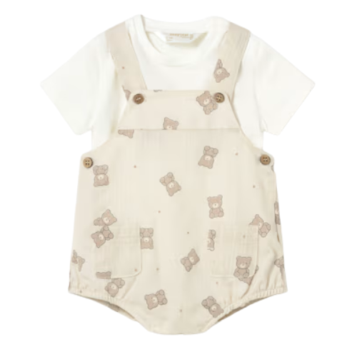 Mayoral Baby Beige Bear Dungaree Set