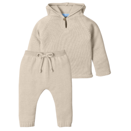Mac Ilusion Baby Beige Knit Hooded Jogsuit