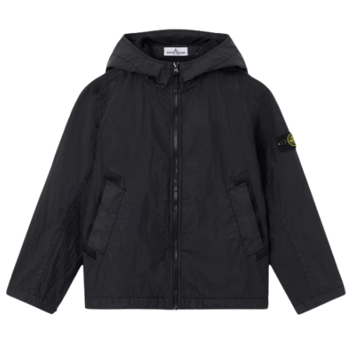 Stone Island Junior Black Crinkle Hooded Jacket
