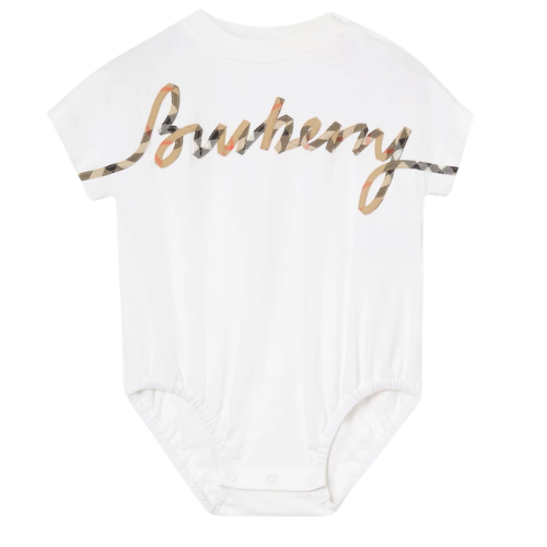 Burberry Baby White Check Logo Bodysuit