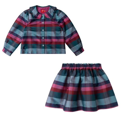 Oilily Girls 'Bon' Blue Check Skirt Set