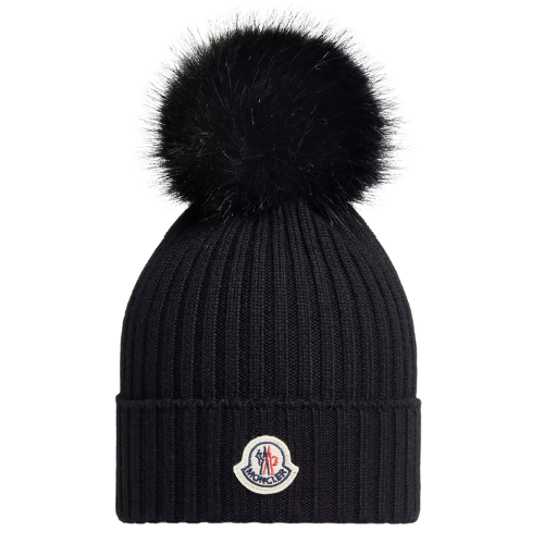 Moncler Enfant Black Pom Pom Hat