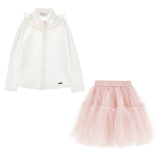 Monnalisa Girls Tulle Shirt & Skirt Set