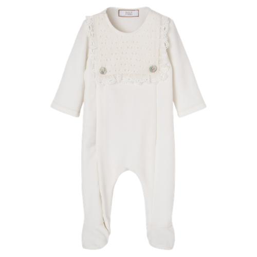 Paz Rodriguez Baby Ivory Velour Babygrow