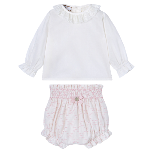 Paz Rodriguez Baby White/Pink Shorts Set
