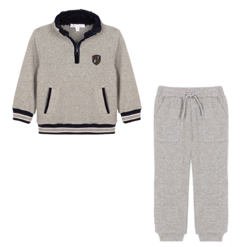 Patachou Boys Quarter Zip Grey Jogsuit