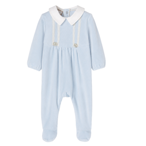 Paz Rodriguez Baby Blue Velour Babygrow