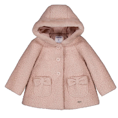 Mayoral Baby Pink Boucle Hooded Coat