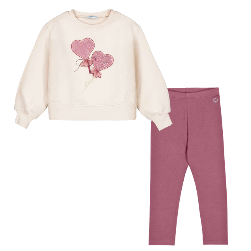 Mayoral Girls Pink Heart Leggings Set