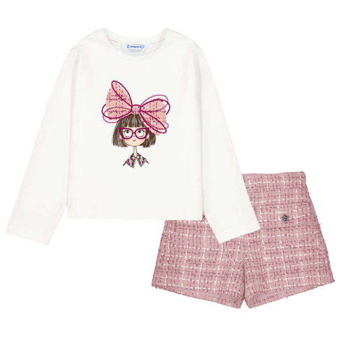 Mayoral Girls Pink Tweed Shorts Set
