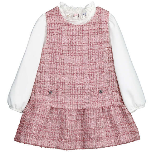 Mayoral Girls Pink Tweed Ruffle Dress