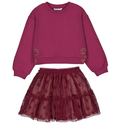 Mayoral Girls Burgundy Tulle Skirt Set