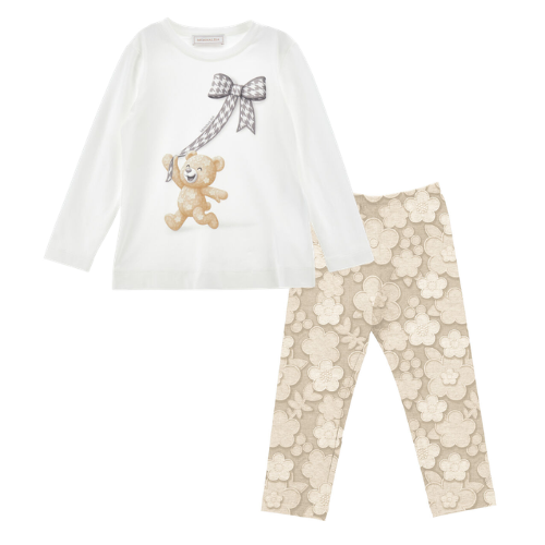 Monnalisa Girls Ivory Bear Leggings Set
