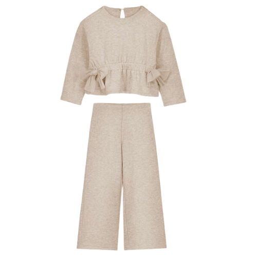 Mayoral Girls Beige Bow Flared Jogsuit
