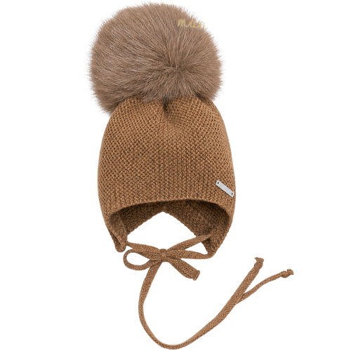 Pangasa Chocolate Knit Tie Pom Pom Hat