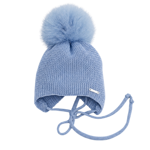 Pangasa Strong Blue Knit Tie Pom Pom Hat