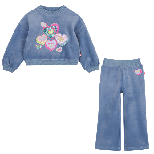 Billieblush Girls Blue Velour Flare Jogsuit