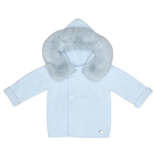 Martin Aranda Pale Blue Fur Hood Knit Jacket