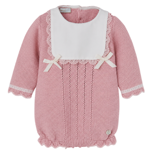 Paz Rodriguez Baby Pink Knit Bow Romper
