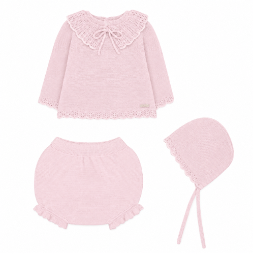 Martin Aranda Dusty Pink Knit Bow Knickers Set