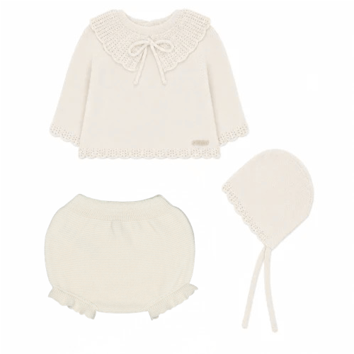 Martin Aranda Beige Knit Bow Collar Set