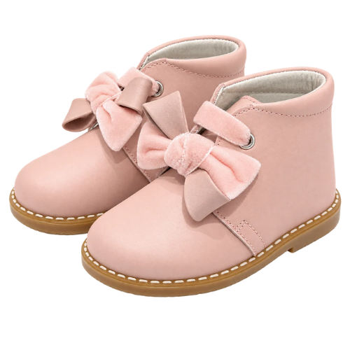 Andanines Pale Pink Leather Bow Lace Boots