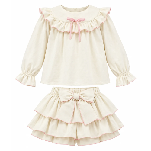 Phi Girls Cream/Pink Bow Shorts Set