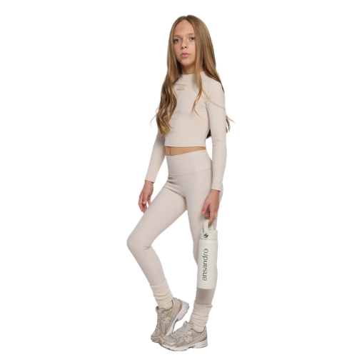 Ansandro Kids Oat Milk Ribbed Leggings Set