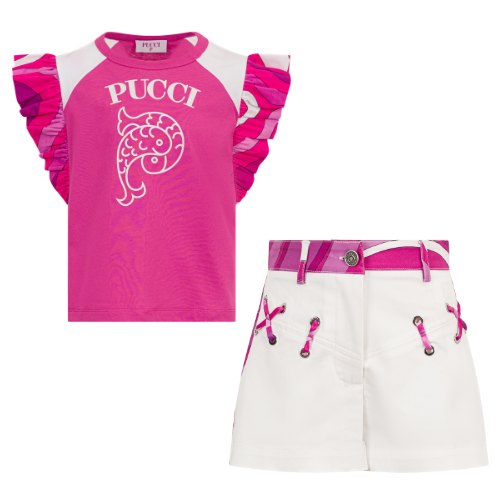 Emilio Pucci Girls Fuchsia Print Shorts Set