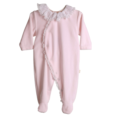 Baby Gi Pink Velour Lace Trim Babygrow