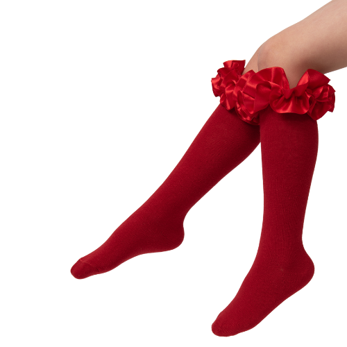 Caramelo Girls Red Ruffle Knee Socks
