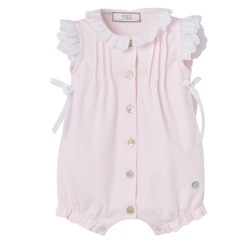 Paz Rodriguez Baby Pink Cotton Bow Romper