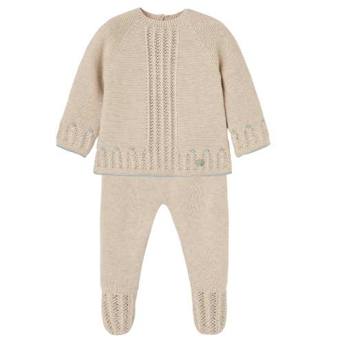 Paz Rodriguez Baby Beige/Blue Knitted Outfit