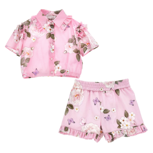 Monnalisa Girls Pink Floral Shorts Set