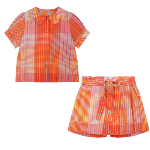 Oilily Girls Bla/Pavani Orange Check Shorts Set