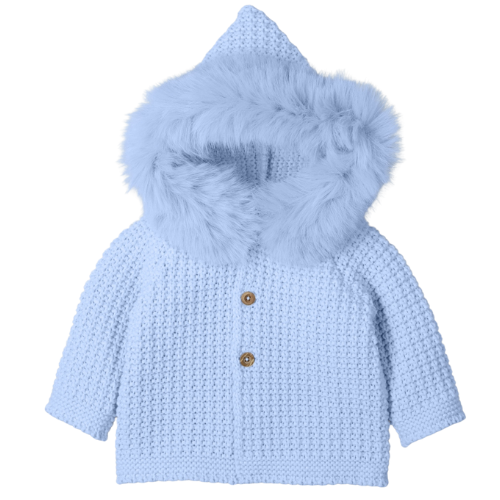Mac Ilusion Baby Blue Knit Fur Hood Coat