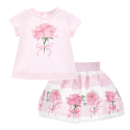 Monnalisa Baby Pink Rose Skirt Set