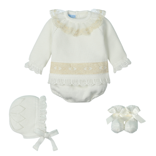Mac Ilusion Baby Ivory Lace Knit Bloomer Set