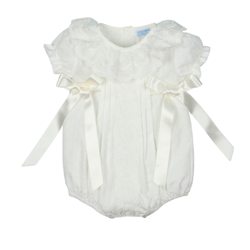 Mac Ilusion Baby Ivory Lace Bow Romper