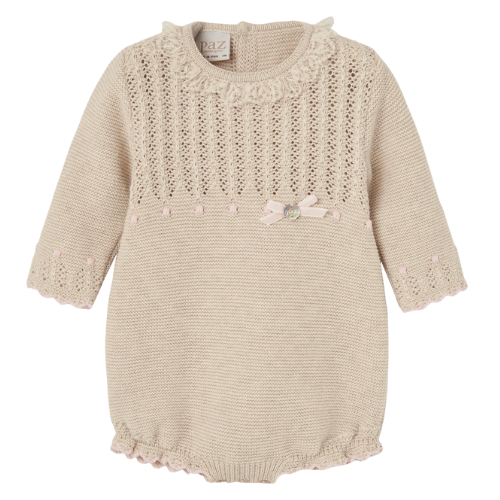 Paz Rodriguez Baby Beige/Pink Knit Romper